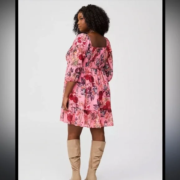 Torrid Mini Chiffon Square Neck Tiered Dress in Alexis Floral Pink size … - Picture 3 of 10
